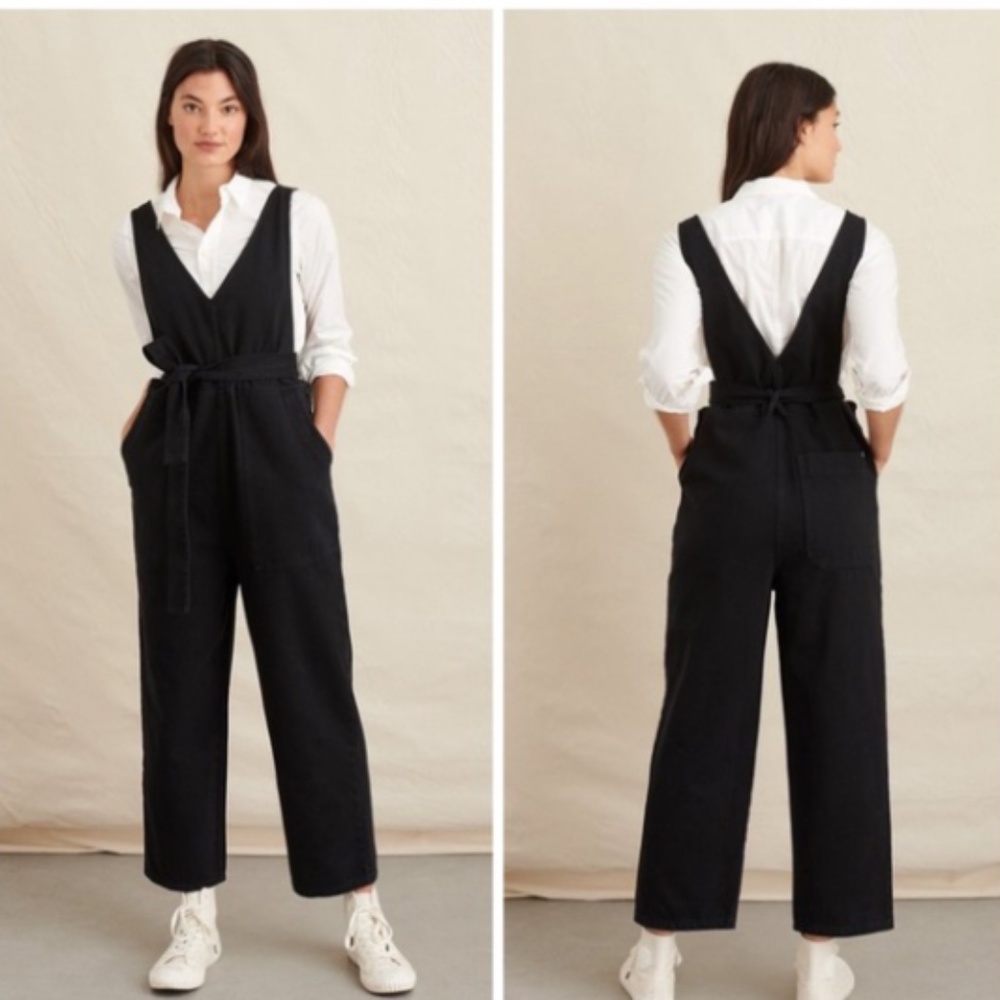 ALEX MILL Ollie RECYCLED Denim OVERALLS Black V-NECK Sleeveless SMALL 2-4